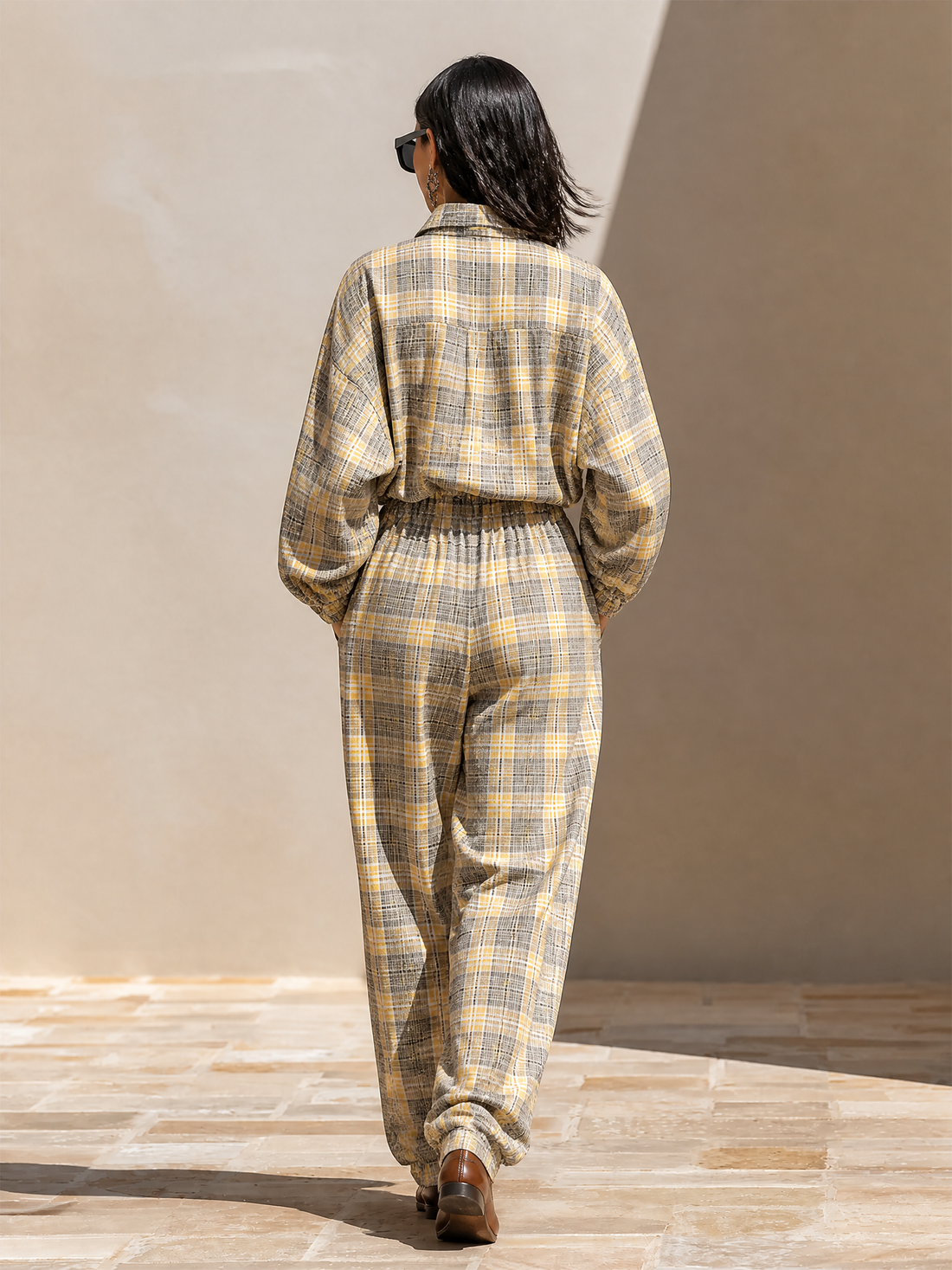 Women's Plaid Cotton-Blend Loungewear Two‑Piece Set MDZ2595H4LYL