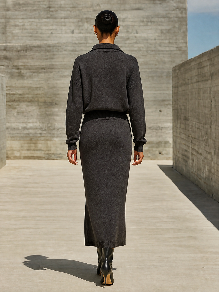 Women's Half‑Zip Knit Two‑Piece Set For Fall Office MDZ0382I4LYL