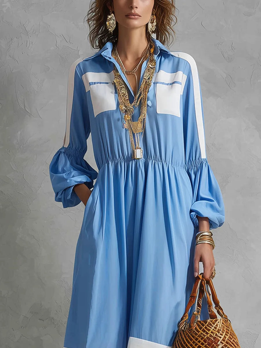 Bohemian Blue Patchwork Long Dress