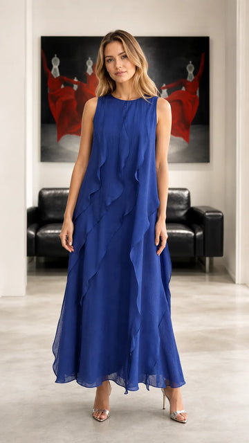 Sleeveless Ruffled Chiffon Maxi Dress