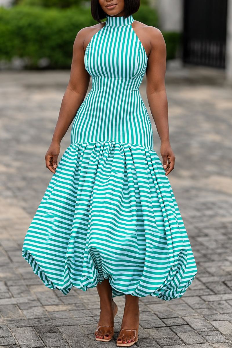 Women's Elegant Slim-Fit Bud-Hem Stripe Dress