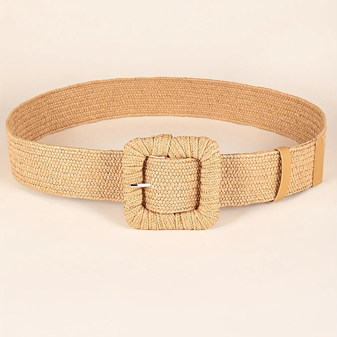 Casual Bohemian Woven Belt For Women Square Buckle Straw Elastic Waist Belt Summer Beach Dress Belts