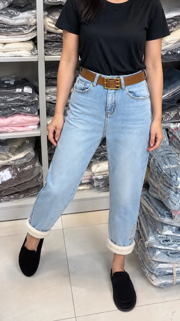 Light Wash Shearling Cuff Jeans