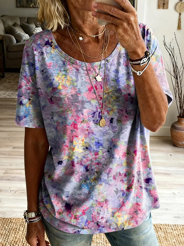 Women's Floral Art Print Short Sleeve Casual T-shirt