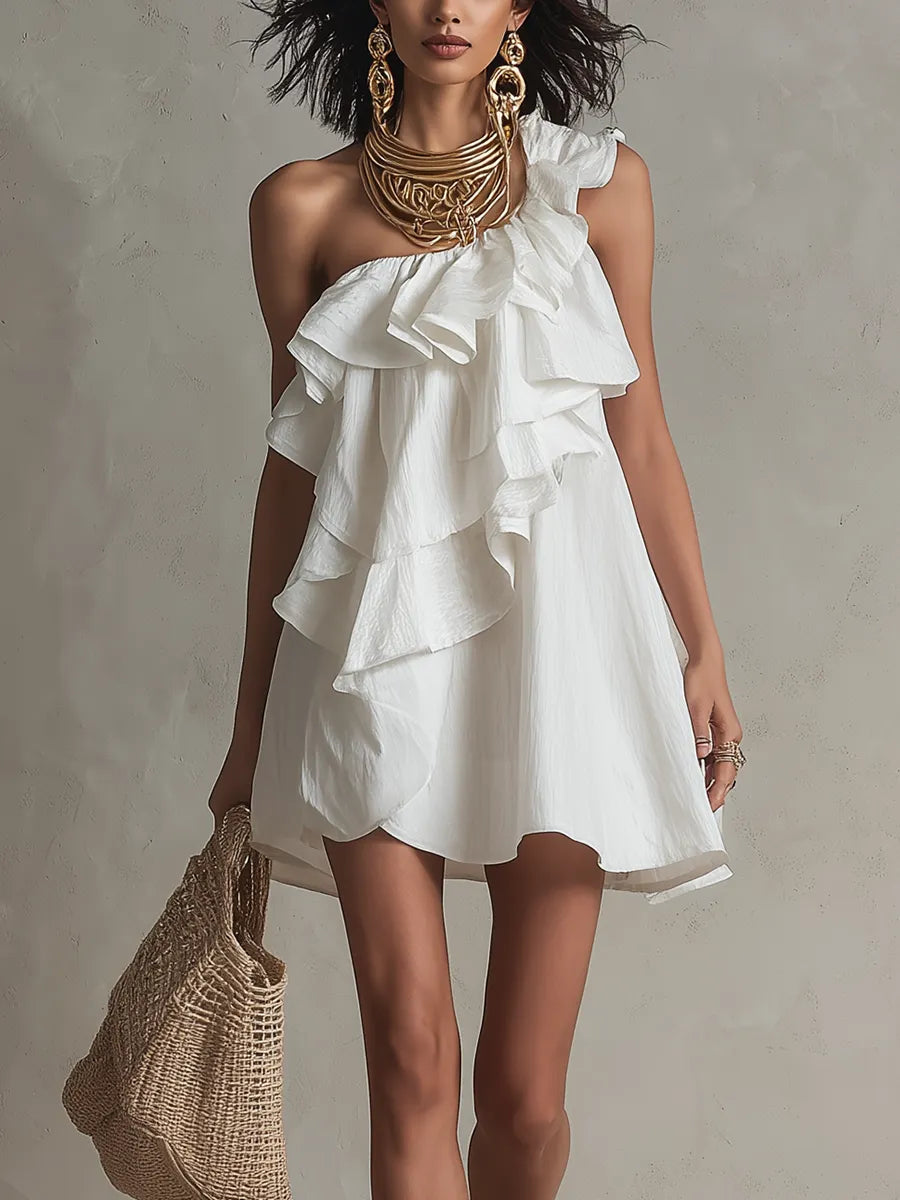 Bohemian Ruffled One Shoulder Dress