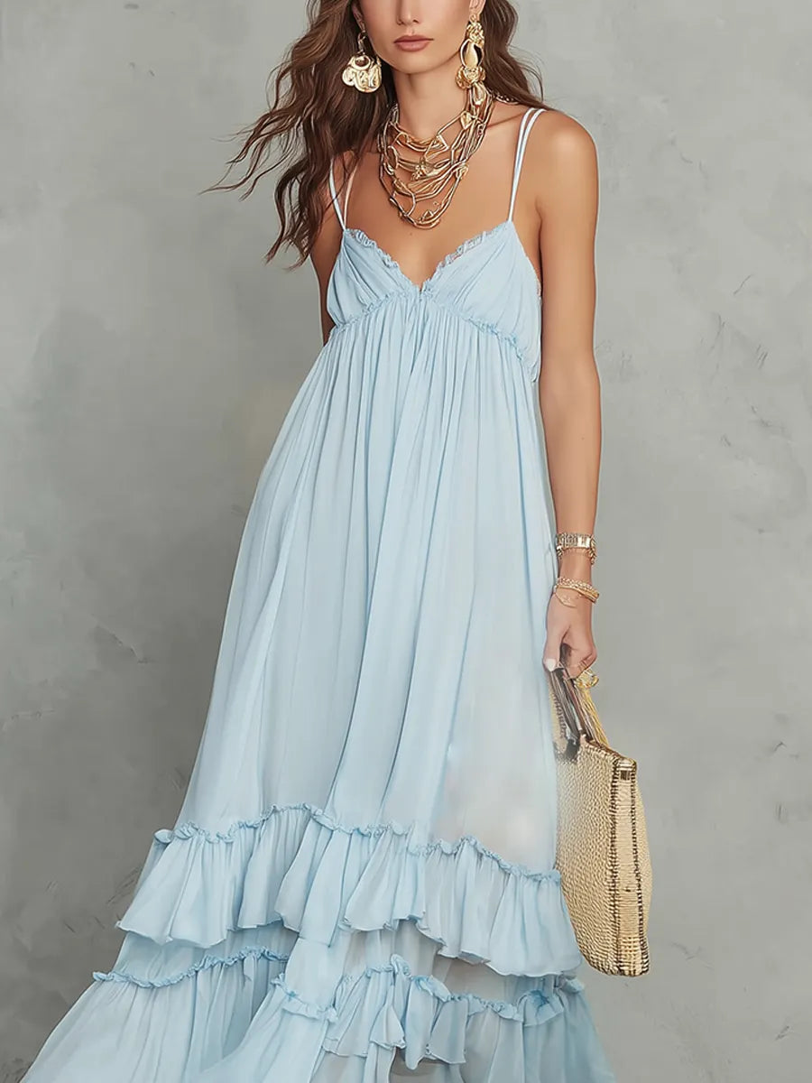 Bohemian Sky Blue Halter Dress