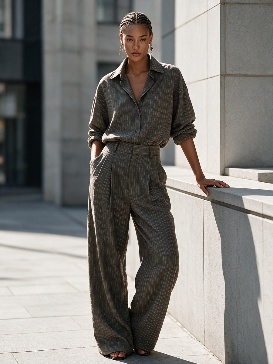 Women's Pinstripe Cotton‑Blend Office Two‑Piece Co‑Ord Set MDZ2582H0LYL