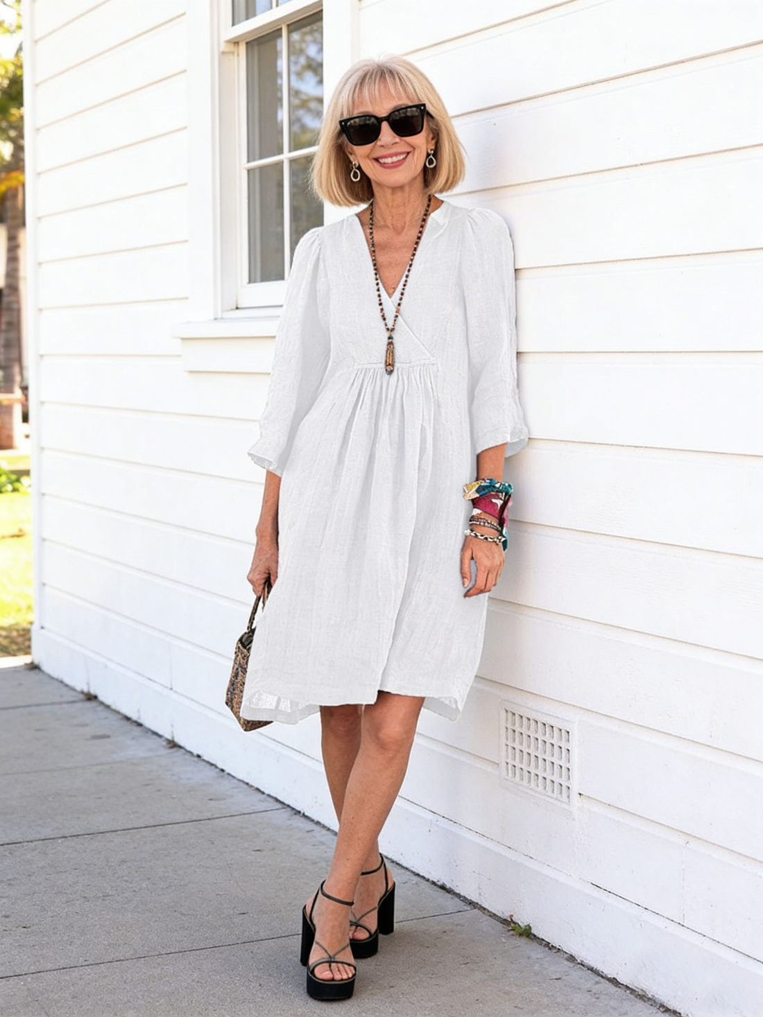 Solid Color Loose Non-Elastic Cotton and Linen Dress