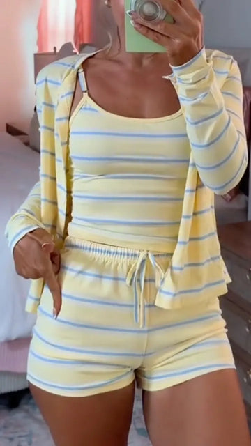 Striped Three-Piece Loungewear Set