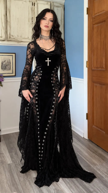 Black Gothic Lace Velvet Gown