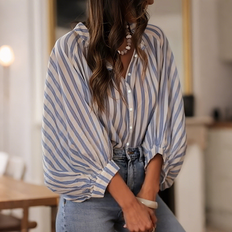 Women's Elegant Stripes Cotton And Linen Top