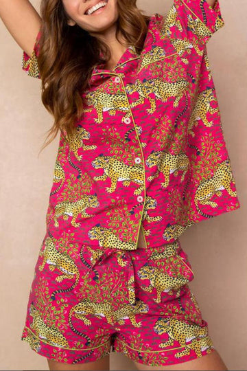 Animal Print Women's Home Short Sleeve Shorts Set