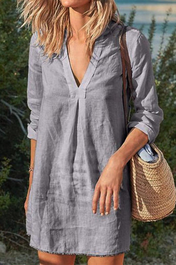 Vintage Casual V Neck Solid Dresses
