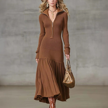 Women's Vintage Brown Knitted Maxi Dress