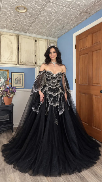 Black Beaded Ball Gown