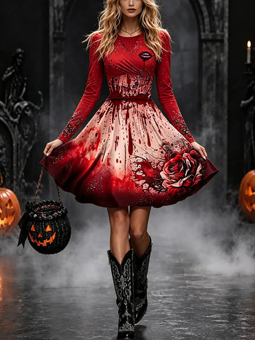 Women's Halloween Bloodstain Art Print Casual Dress