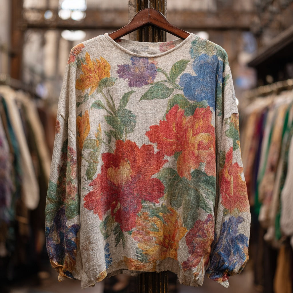 Women's Ethnic Floral Embroidered Casual Linen Shirt