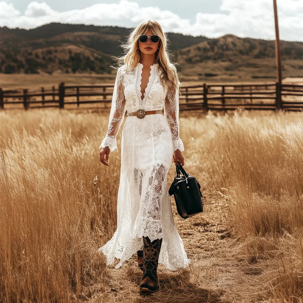 Western Cowboy Elegance Bohemian Lace Dress