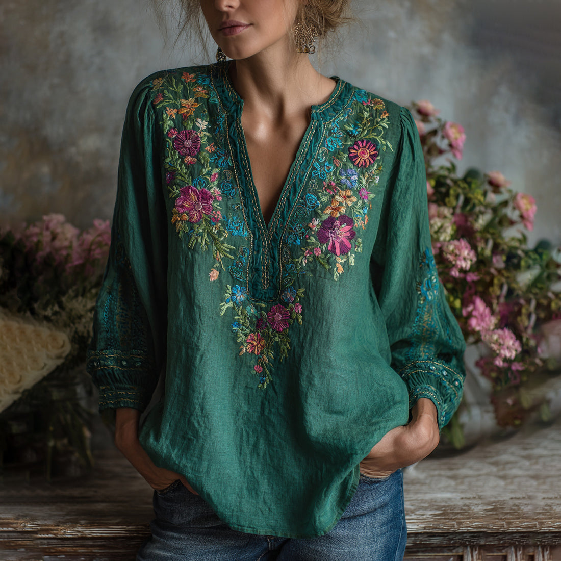 Women's Boho Floral Pattern Cozy Top